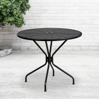 Flash Furniture CO-7-BK-GG 35.25'' Round Black Indoor-Outdoor Steel Patio Table 